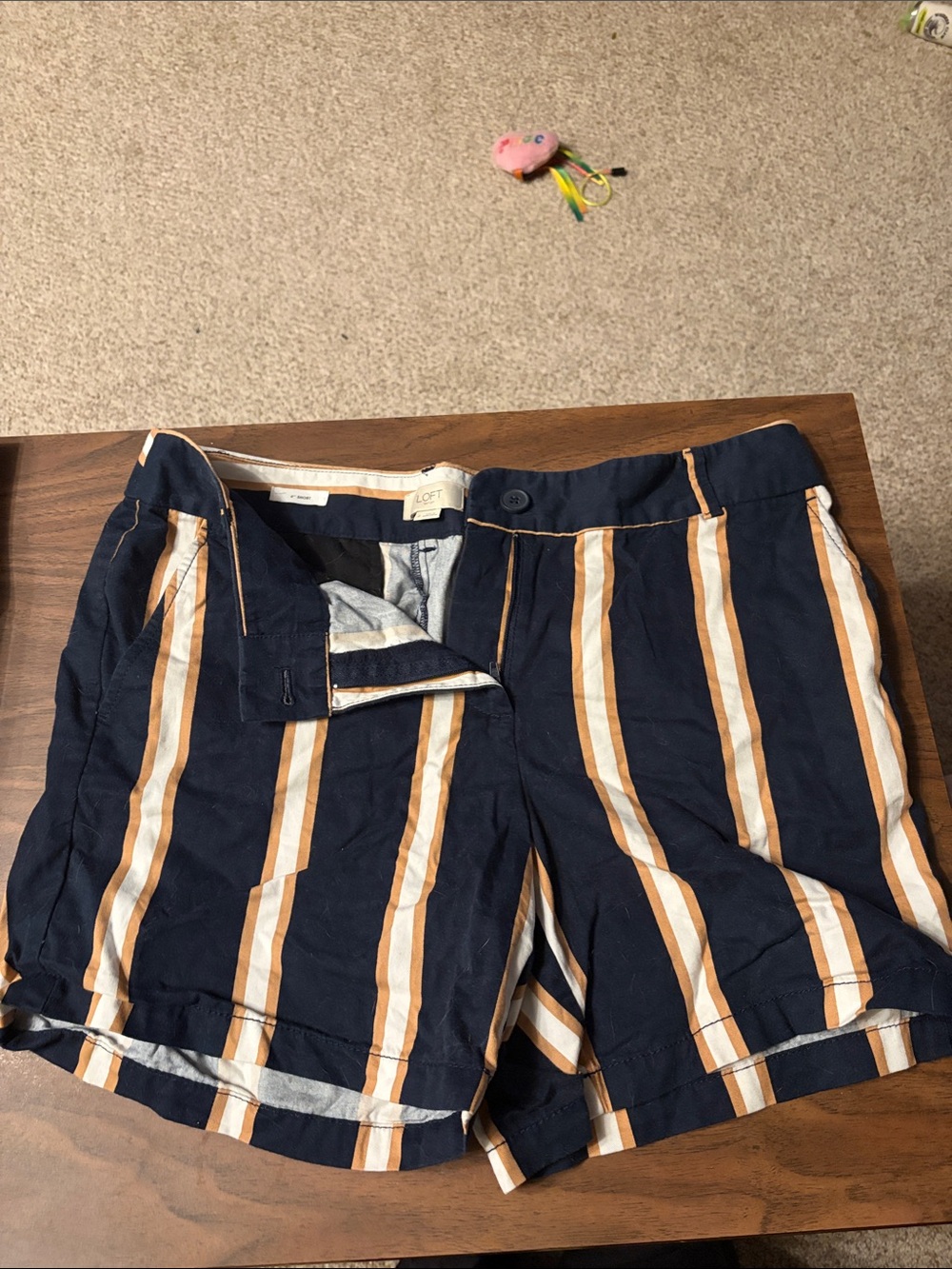 Loft Fashion Navy, White & Tan Striped Bermuda Shorts